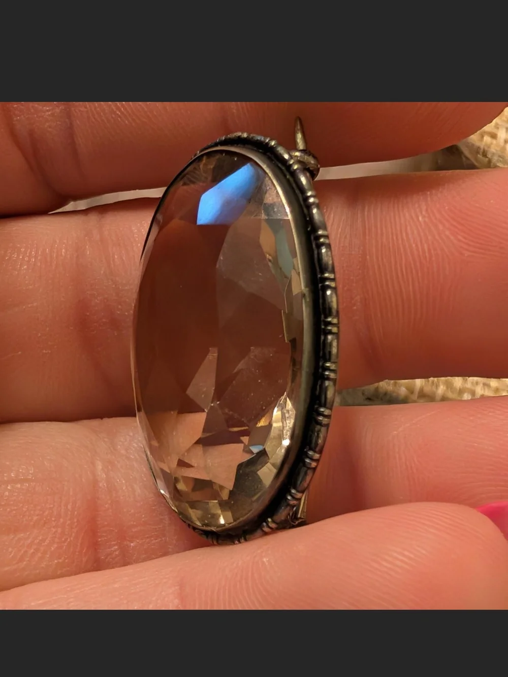 Antique Victorian Brooch, Smoky Quartz, Sterling Silver, Edwardian Rock Crystal